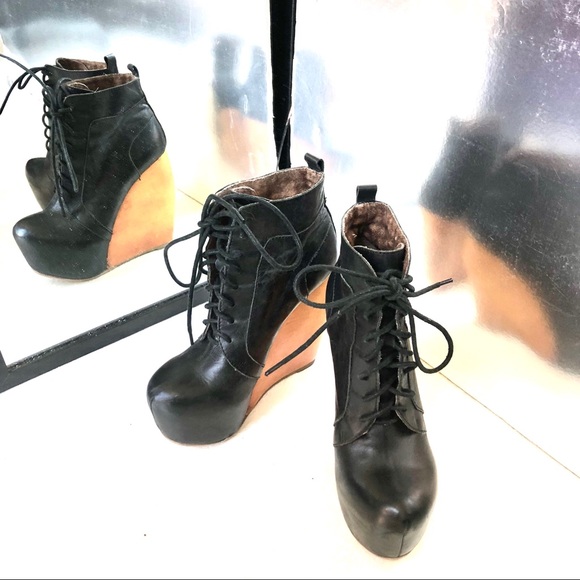 SUPER tall wooden platform leather booties - Picture 2 of 7